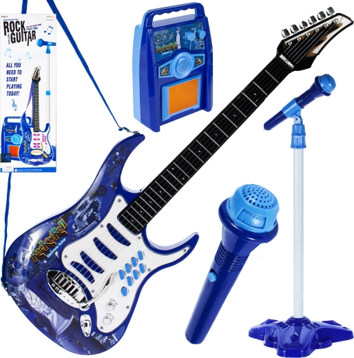 Elektrická gitara s výkonným zosilňovačom – modrá