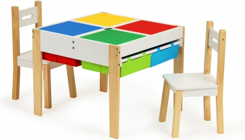 Drevená detská sada nábytku: stôl a 2 stoličky ECOTOYS