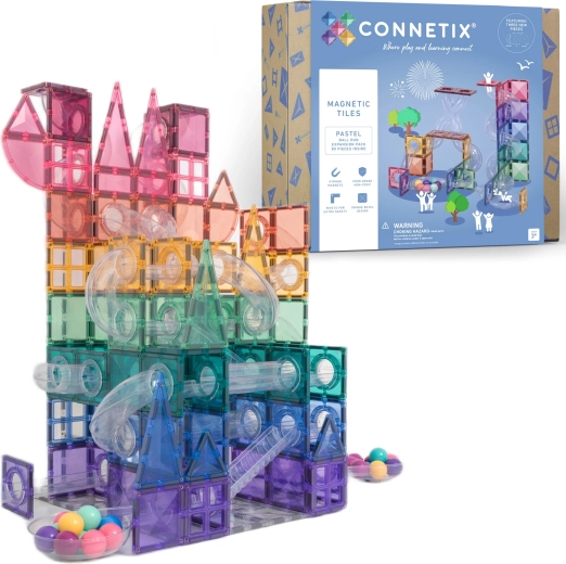 Pastelový rozširujúci set guľôčkovej dráhy CONNETIX, magnetické stavebnice, 80 dielov