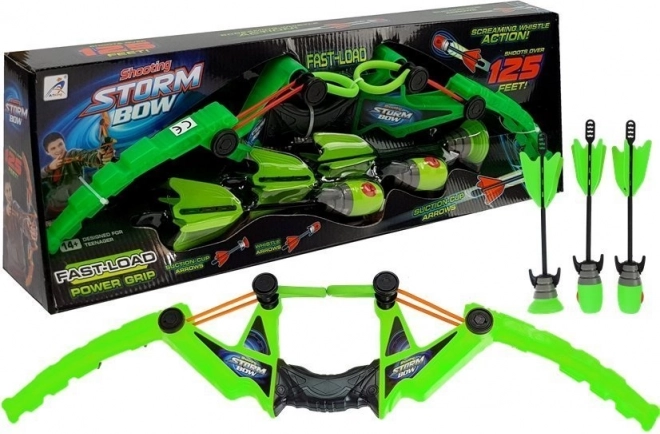 Detský športový luk s 3 šípmi, zelený 58 cm
