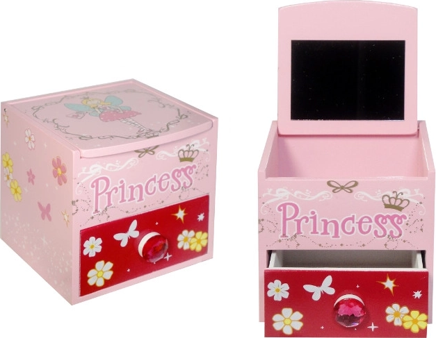 Drevená šperkovnica so zrkadielkom Princess – ružová