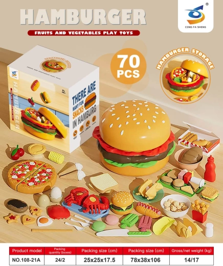 Detská sada fast food v hamburgeri so 70 doplnkami