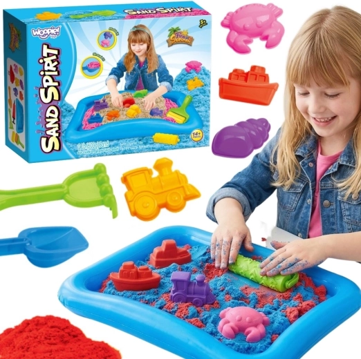 Woopie Sand Spirit kinetický piesok – sada s nafukovacím bazénikom a formičkami 3+