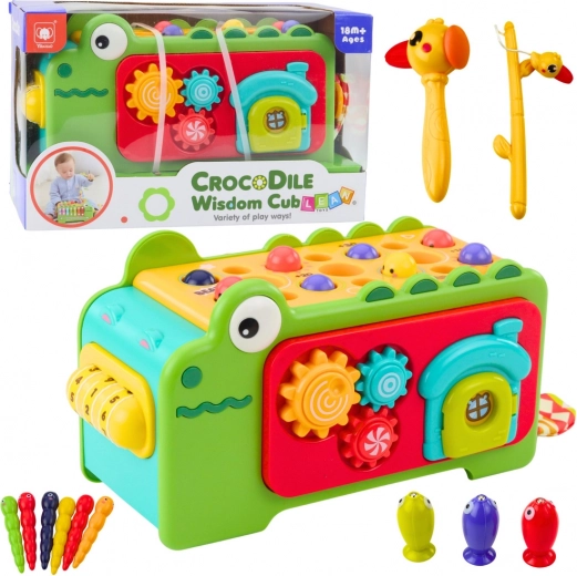 Senzorická vzdelávacia kocka krokodíl s labyrintom a xylofónom