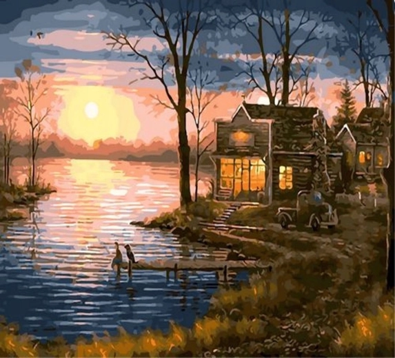 Norimpex Maľovanie podľa čísel západ slnka nad jazerom 40 × 50 cm