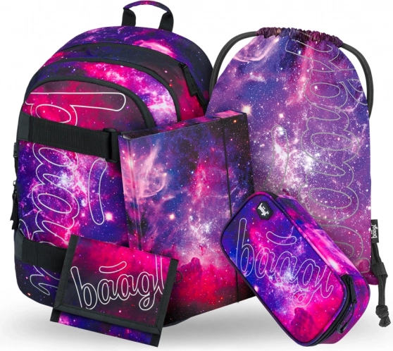 Školský set Galaxy: batoh, peračník, vrecko, dosky, peňaženka