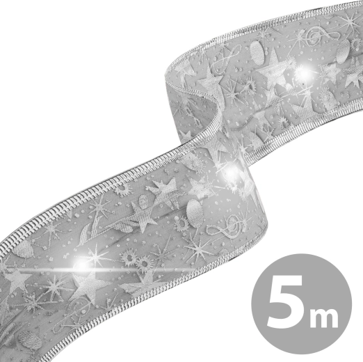 Vianočná LED stuha strieborná 5 m s USB