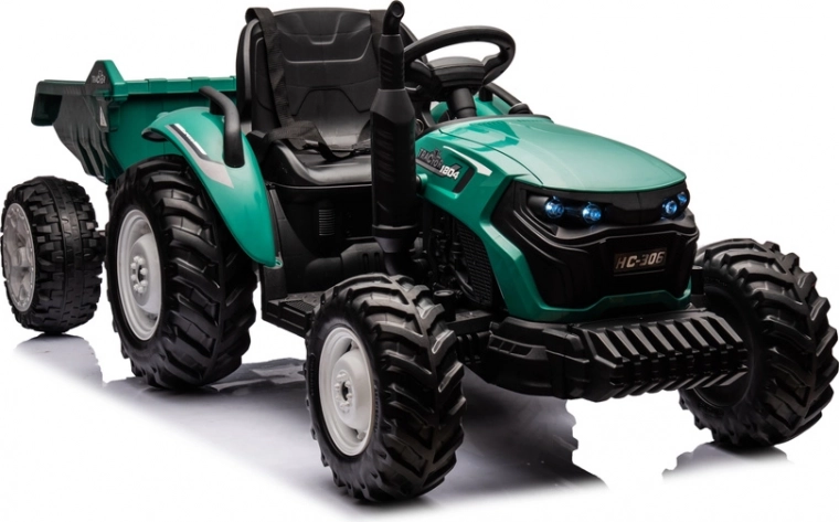 Akumulátorový traktor s prívesom tmavozelený 24V