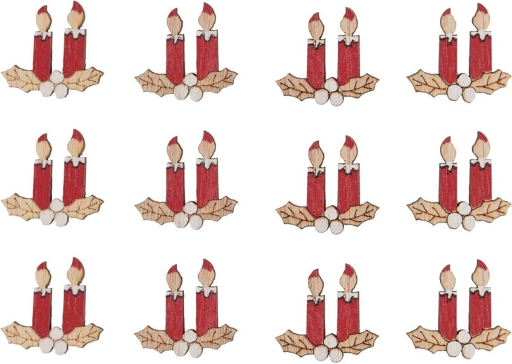 Samolepiace drevené sviečky červené 3 cm (12 ks)