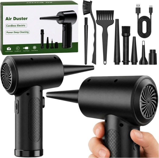 Elektrická prachová ofukovacia pištoľ (air duster) USB‑C so sadou nadstavcov a kefiek