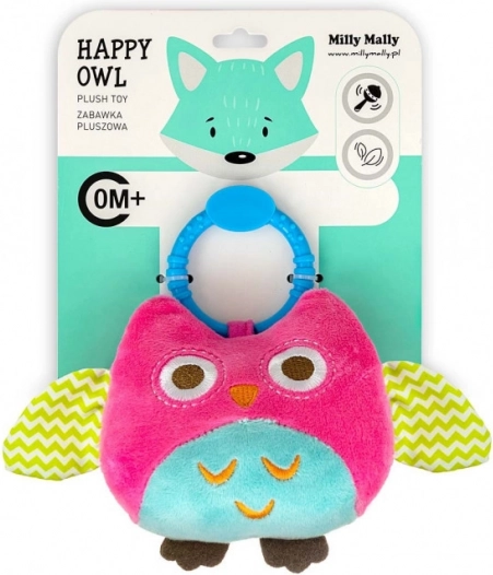 Závesná plyšová sovička Happy owl ružová