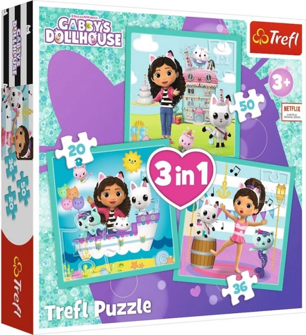 puzzle 3v1 Mačací domček Gabi 3+ Trefl