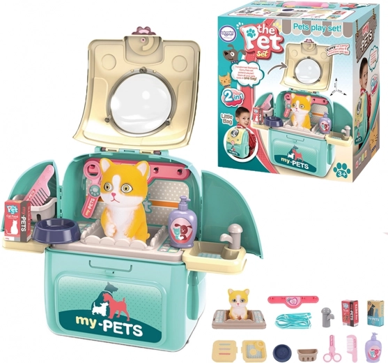 Woopie mačiatko 2v1 prenosný salon krásy v batohu a transportéri