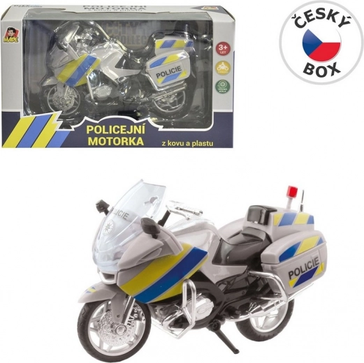 Policajná motorka kovová 18 cm strieborná
