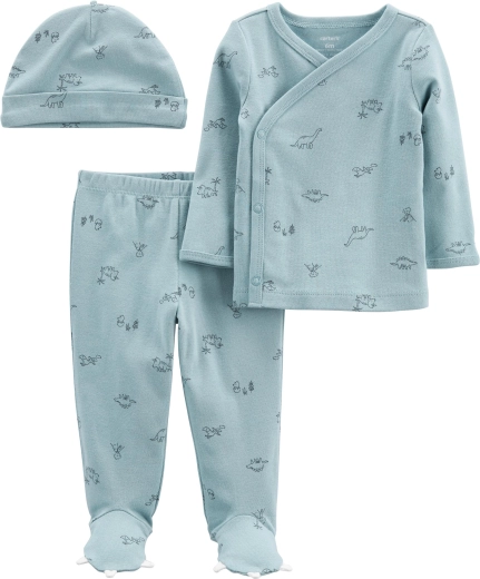 Carter’s 3-dielna dojčenská sada Blue Dino – tričko s dlhým rukávom, polodupačky a čiapka