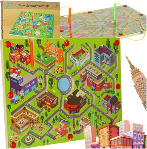 Drevená magnetická hra Labyrint Veľké Mesto pre dvoch hráčov