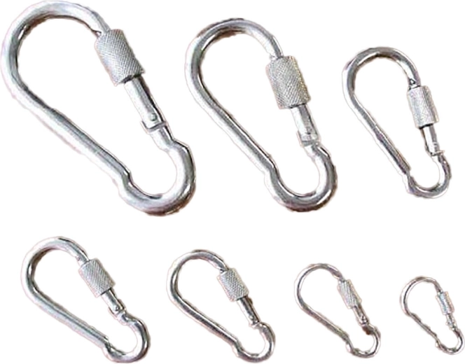 Oceľová karabína s poistnou maticou 80 mm, pozink, nosnosť 230 kg (5 ks)