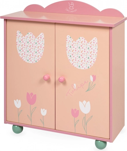 Drevená šatníková skriňa pre bábiky s doplnkami TULIPE