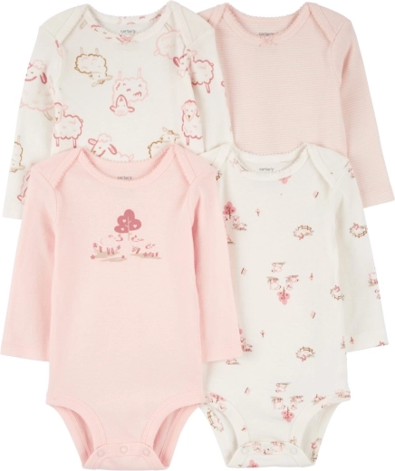 Carter’s dievčenské body s dlhým rukávom Pink/Ivory, sada 4 ks, veľ. 56