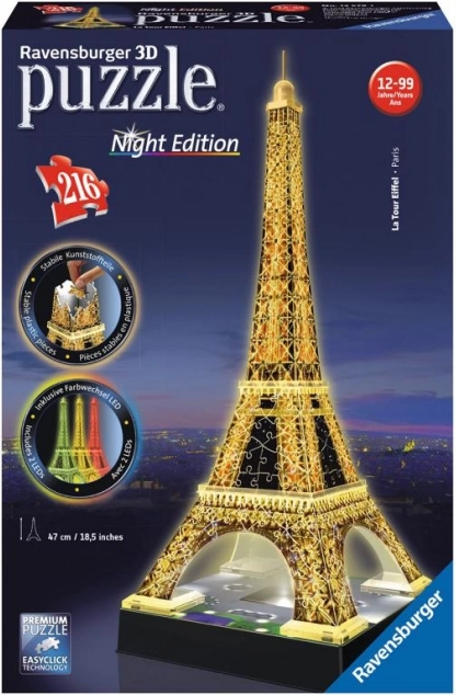 Puzzle 3D Eiffelova veža Nocou