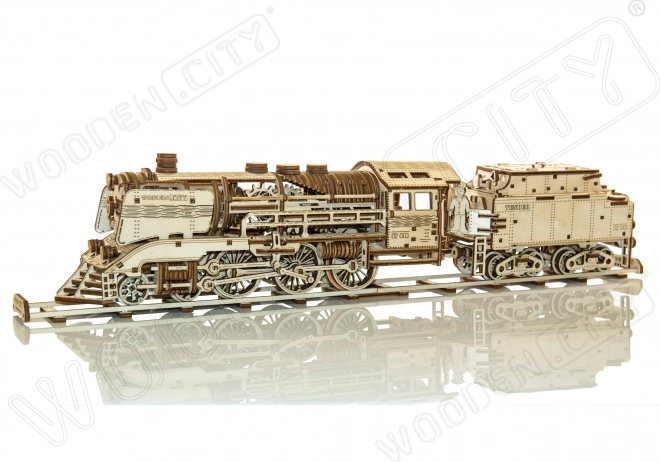 Drevené 3D puzzle WOODEN CITY expres s tendrom a koľajami, 580 dielov