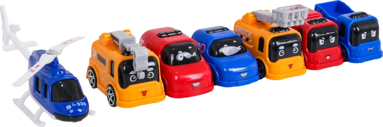 6 autíčok, helikoptéra a dopravné príslušenstvo