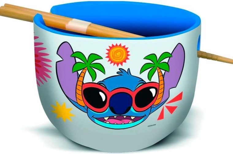 STOR keramická jedálenská miska na ramen s paličkami Stitch