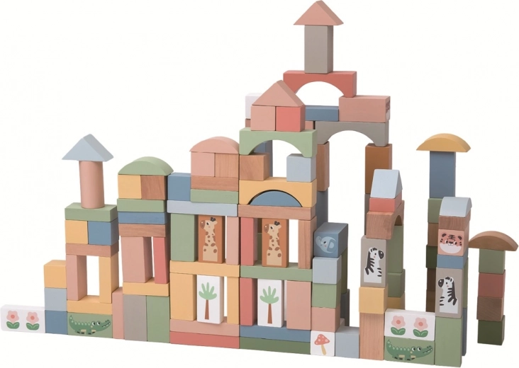 Drevené pastelové kocky Safari 120 ks