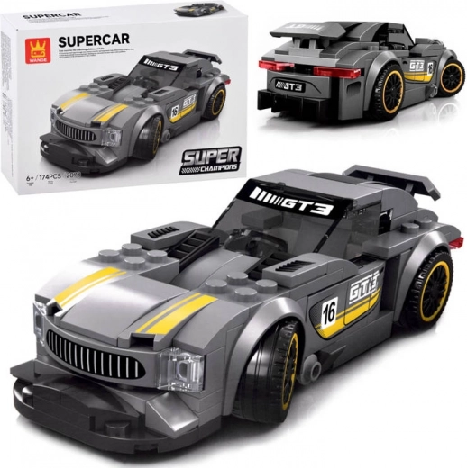 Technická stavebnica športové auto strieborné 174 dielikov s nálepkami