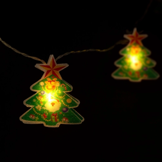 LED svetelná reťaz s vianočnými stromčekmi, 10 LED, teplá biela