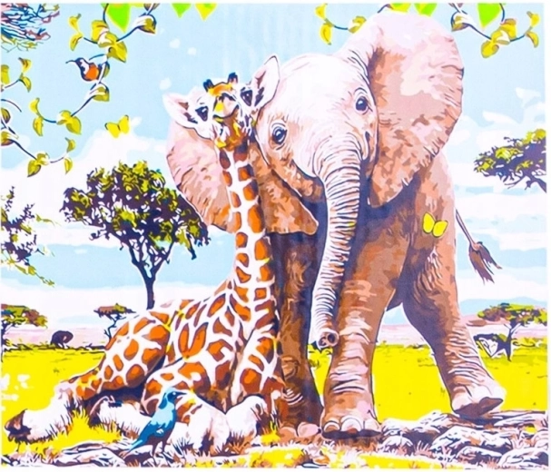 Norimpex maľovanie podľa čísel Slon a žirafa 40 × 50 cm