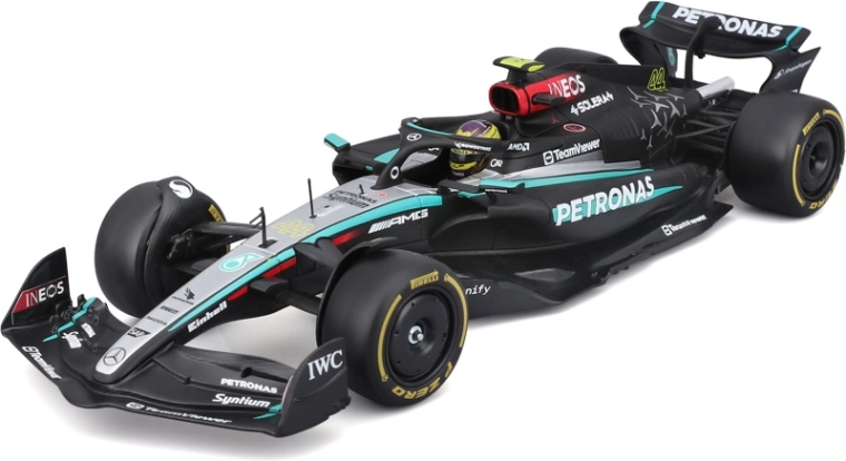 Bburago Mercedes-AMG Petronas W15 2024 #44 Lewis Hamilton – model Formuly 1 1:24 v akrylovom boxe