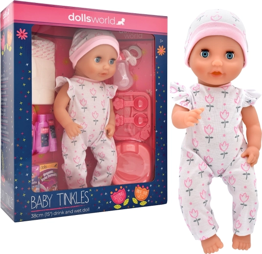 Dolls World bábätko Baby Tinkles 38 cm s funkciou pitia a cikania s príslušenstvom