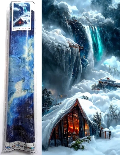 Diamantové maľovanie Chata v zime 80x40 cm