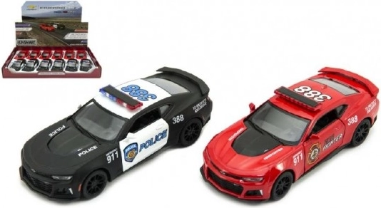 Kinsmart Chevrolet Camaro – policajné a hasičské auto na zotrvačník, 12 cm