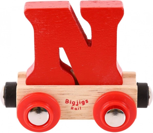 Bigjigs Rail vagónik s písmenom N na drevenú vláčikodráhu