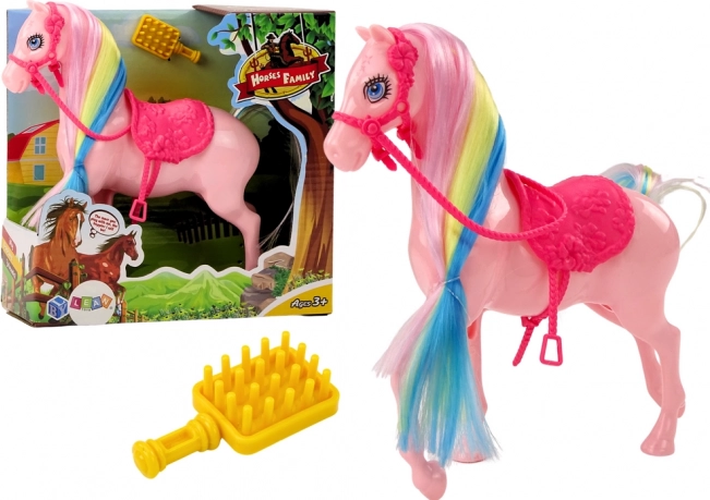 Figúrka Koňa s Farebnou Hrivou a Ružovým Sedlom