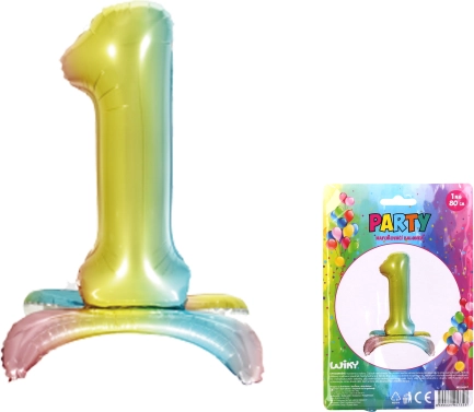 Nafukovací balón v tvare číslice 1 dúha 80 cm