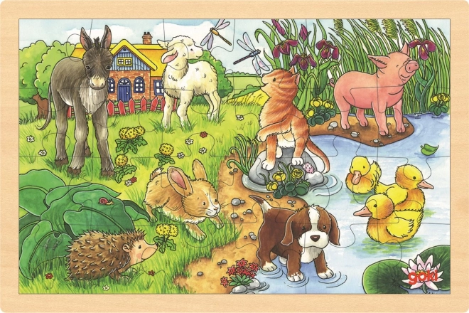 Drevené puzzle Mláďatá na statku 24 dielikov