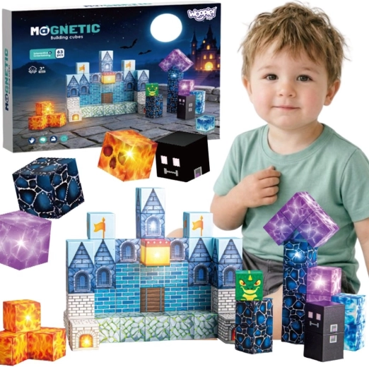 Woopie magnetické konštrukčné kocky pixelový hrad 64 ks