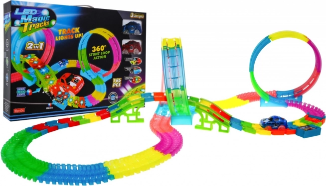 Svetielkujúca závodná dráha + 2 LED autíčka - 166 dielov