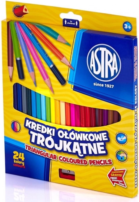 Trojuholníkové pastelky ASTRA 24 ks s orezávačom