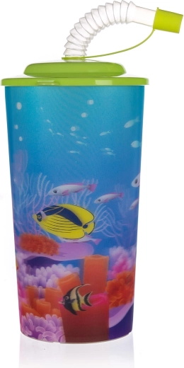 Pohárik s viečkom a slamkou SEA 470 ml plast