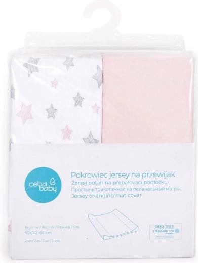 Ceba Baby poťah na prebaľovaciu podložku 50 × 70 cm, 2 ks Candy Pink + Pink Stars