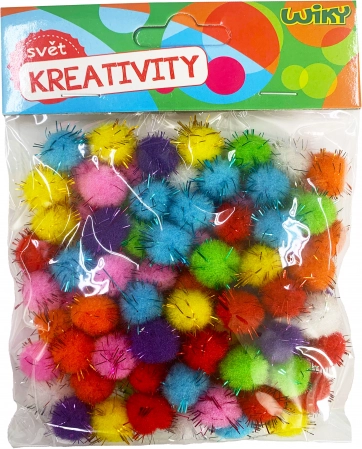 Trblietavé pom pom guličky 15 mm, mix farieb, 80 ks