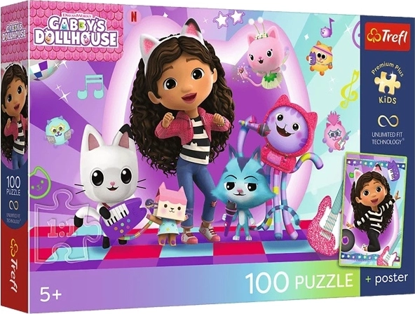 Prémiové puzzle pre deti Gabinin mačací domček: Farebný mačací svet 100 dielikov