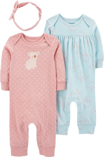 Carter’s dievčenský 3-dielny set: 2 overaly a čelenka Pink & Mint, vel. 56