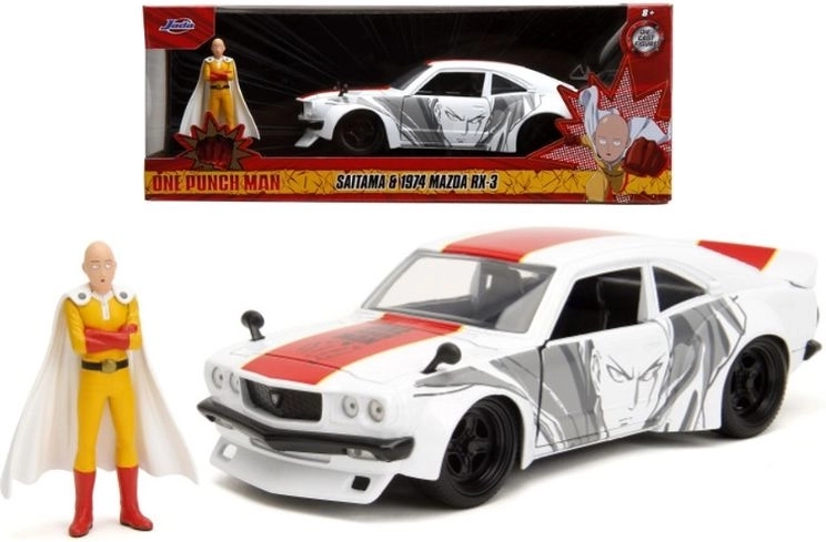 Jada One-Punch Man 1974 Mazda RX-3 1:24 s figúrkou Saitamu