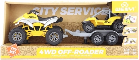 Štvorkolka s prívesom a buginou na batérie so svetlom a zvukom