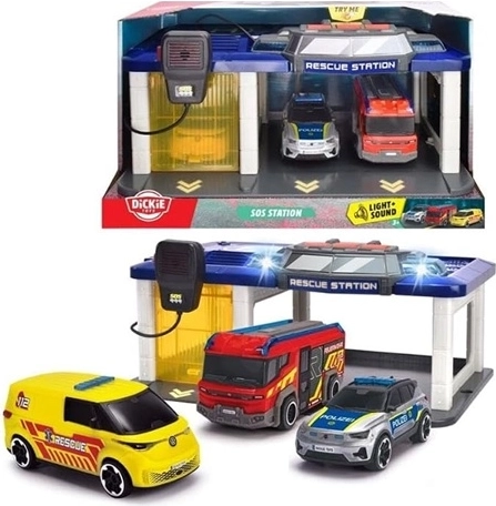 Dickie Toys záchranárska stanica s 3 vozidlami